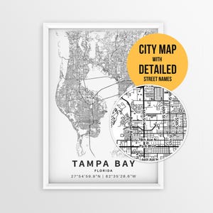 Tampa Bay Florida Map with Street Names, Printable Tampa Bay City Poster (Instant Download)