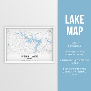Mapa imprimible del lago Kerr, lago Bugg's Island, Virginia - Descarga instantánea \ Mapa del lago \ Decoración de la casa del lago \ LakeLife \ Pesca \ Paseos en bote