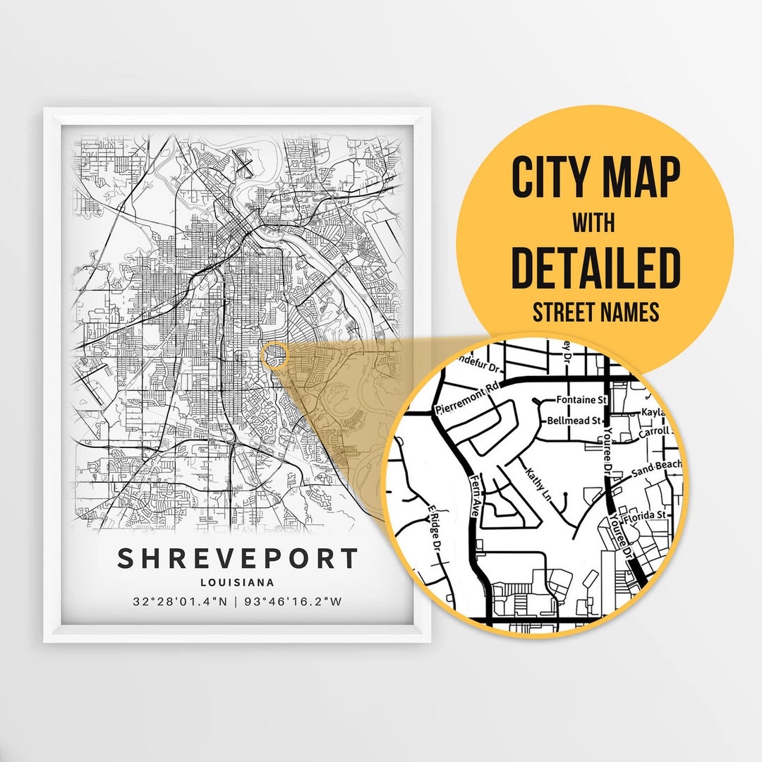 Printable Map of Shreveport Louisiana USA With Street Names - Etsy