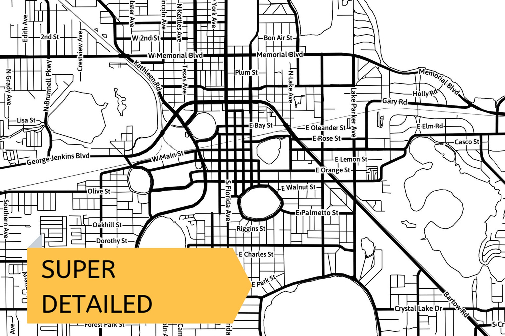 Printable Map of Lakeland FL Florida United States With Etsy