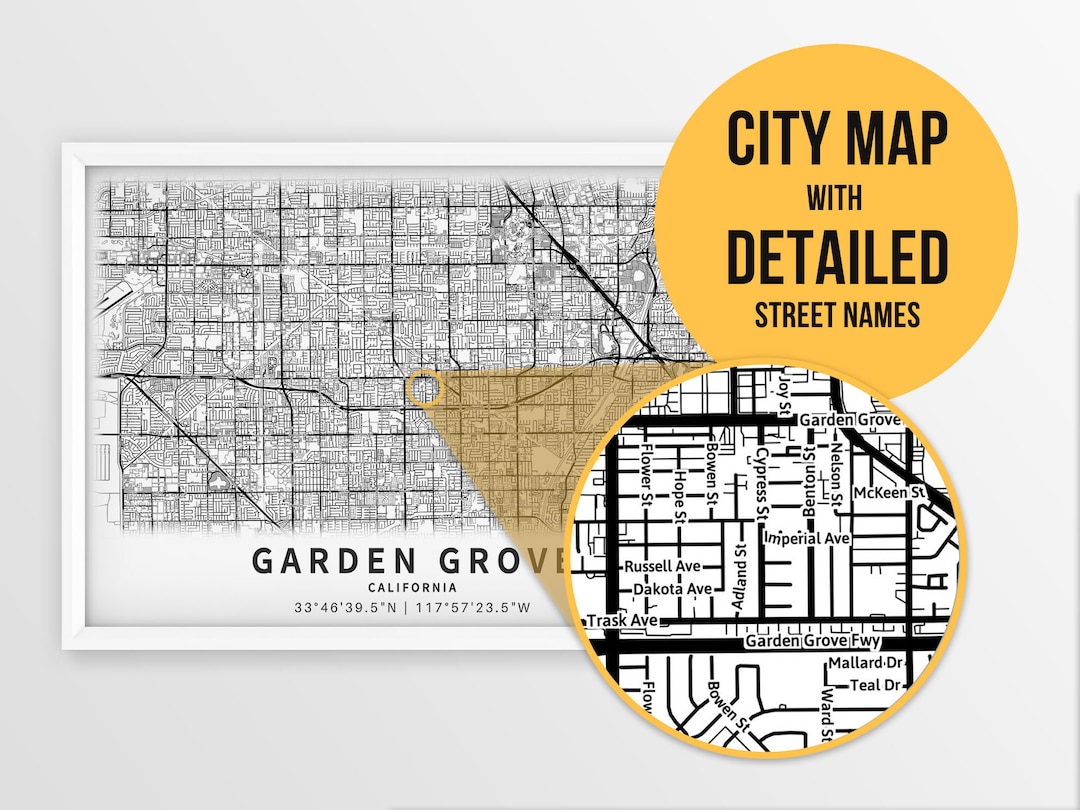 Printable Map of Garden Grove California CA United States - Etsy