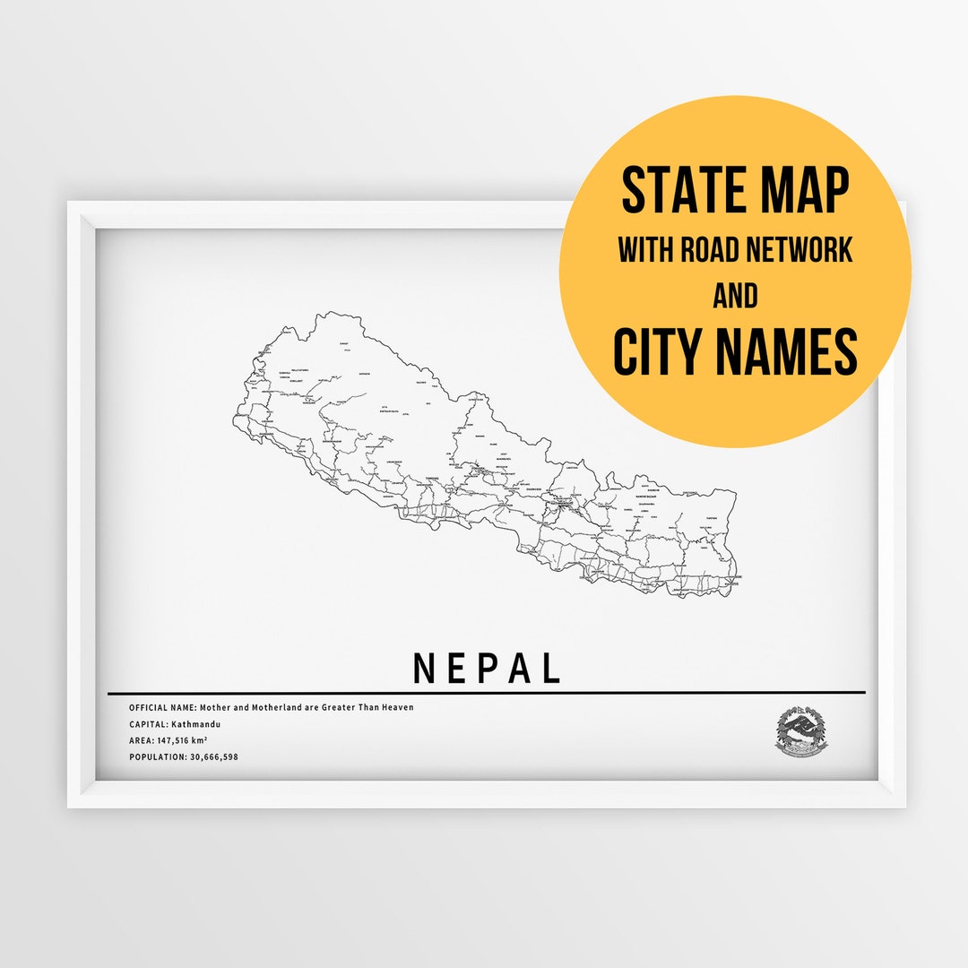Printable Map of Nepal With City Names and Roads Instant Download ...