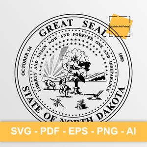 Sceau de l'État du Dakota du Nord, Dakota du Nord Vector Clipart - SVG \ PNG \ PDF \ Téléchargement instantané \ Découpe \ Signe d'État \ Licence commerciale