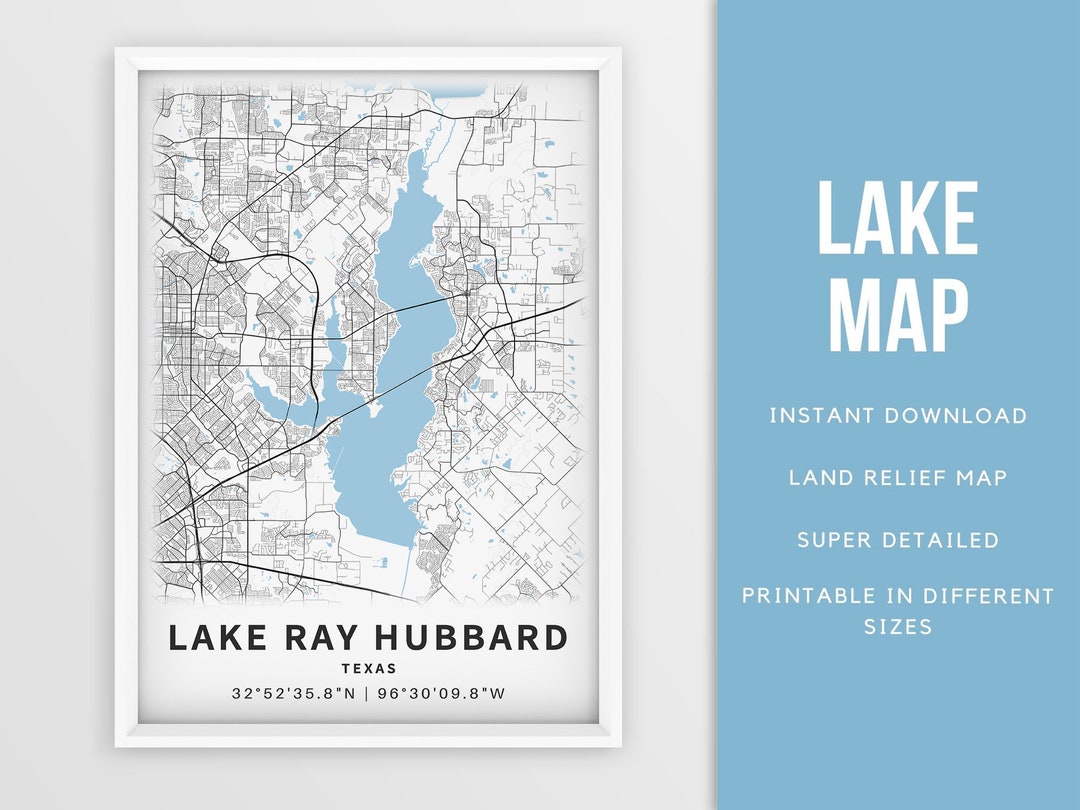 Printable Map of Lake Ray Hubbard Texas United States Etsy