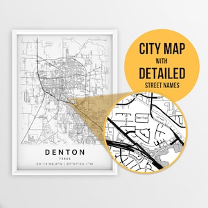 Printable Map of Denton, Texas, USA With Street Names - Instant Download \ City Map \ Travel ...