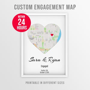 Personalized Engagement Map Print, Wedding Gift for Couple (Digital Download)