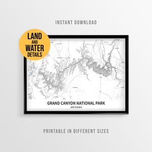 Mapa do Parque Nacional do Grand Canyon, Trilha de Caminhada no Arizona (Download Instantâneo)