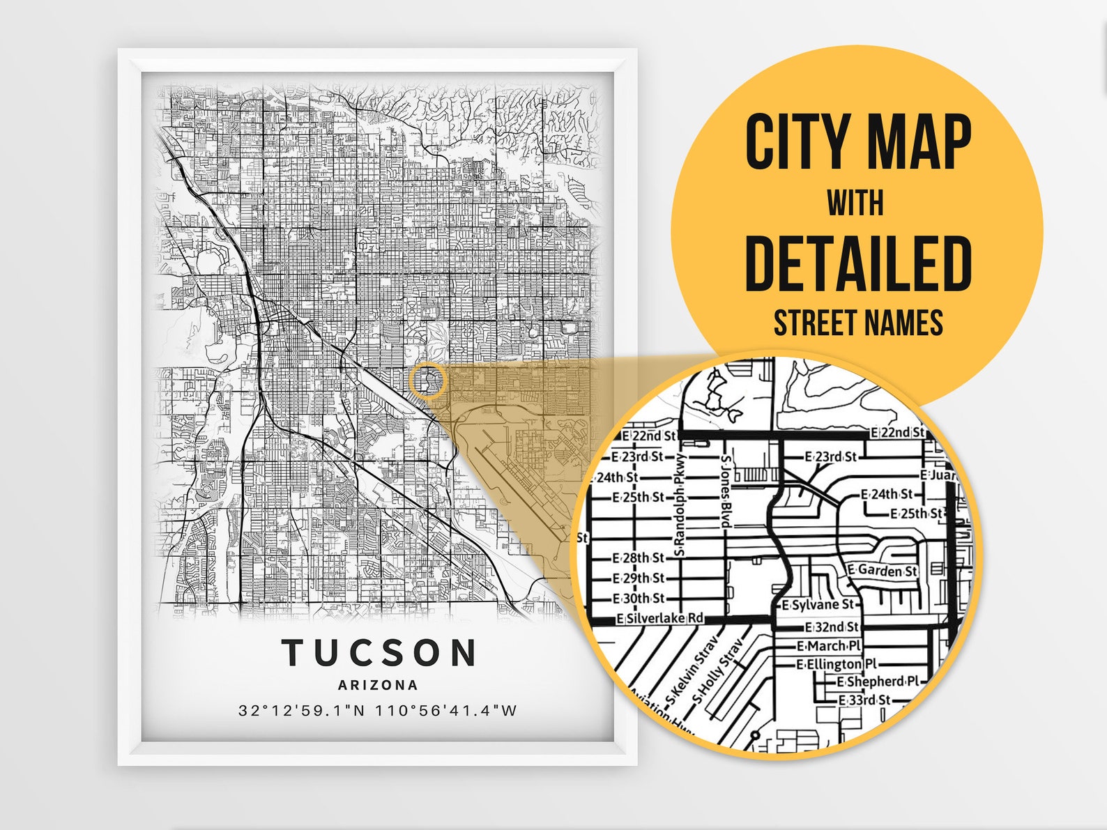 Printable Map of Tucson Arizona AZ United States With Street | Etsy
