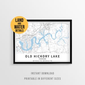 Old Hickory Lake Map Poster, Printable Tennessee Lake House Decor (Instant Download)