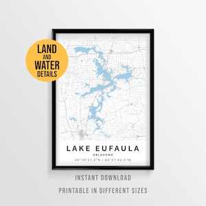 Lake Eufaula Karte, Oklahoma Lake Haus Dekor (Instant Download)