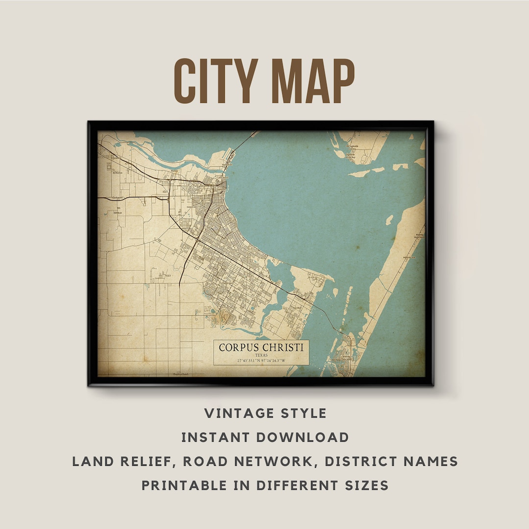 Printable Vintage Style Map of Corpus Christi, Texas - Instant Download ...