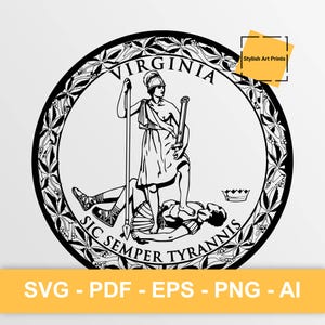 Selo do estado da Virgínia, clipart vetorial da Virgínia - SVG \ PNG \ PDF \ Download instantâneo \ Corte \ Sinal do estado \ Licença comercial