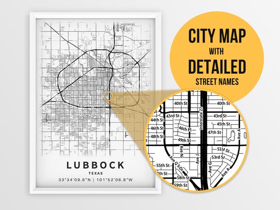 Lubbock Texas Street Map Print Ph