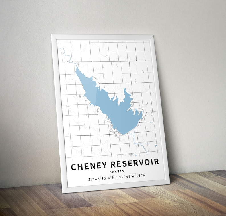 Printable Map of Cheney Reservoir Kansas United States Etsy