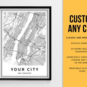 Cartaz de mapa da cidade personalizado, qualquer cidade ou vila - Download digital \ Mapa da cidade \ Arte de parede \ Mapa para impressão \ Arte de mapa