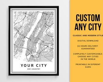 Poster personalizzato con mappa della città, mappa stradale personalizzata da appendere al muro (download digitale)
