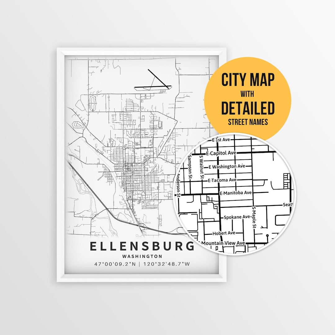 Ellensburg Washington Map With Street Names Printable Ellensburg City Il A5zy 