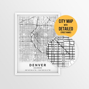 Denver Colorado Map with Street Names, Printable Denver City Poster (Instant Download)