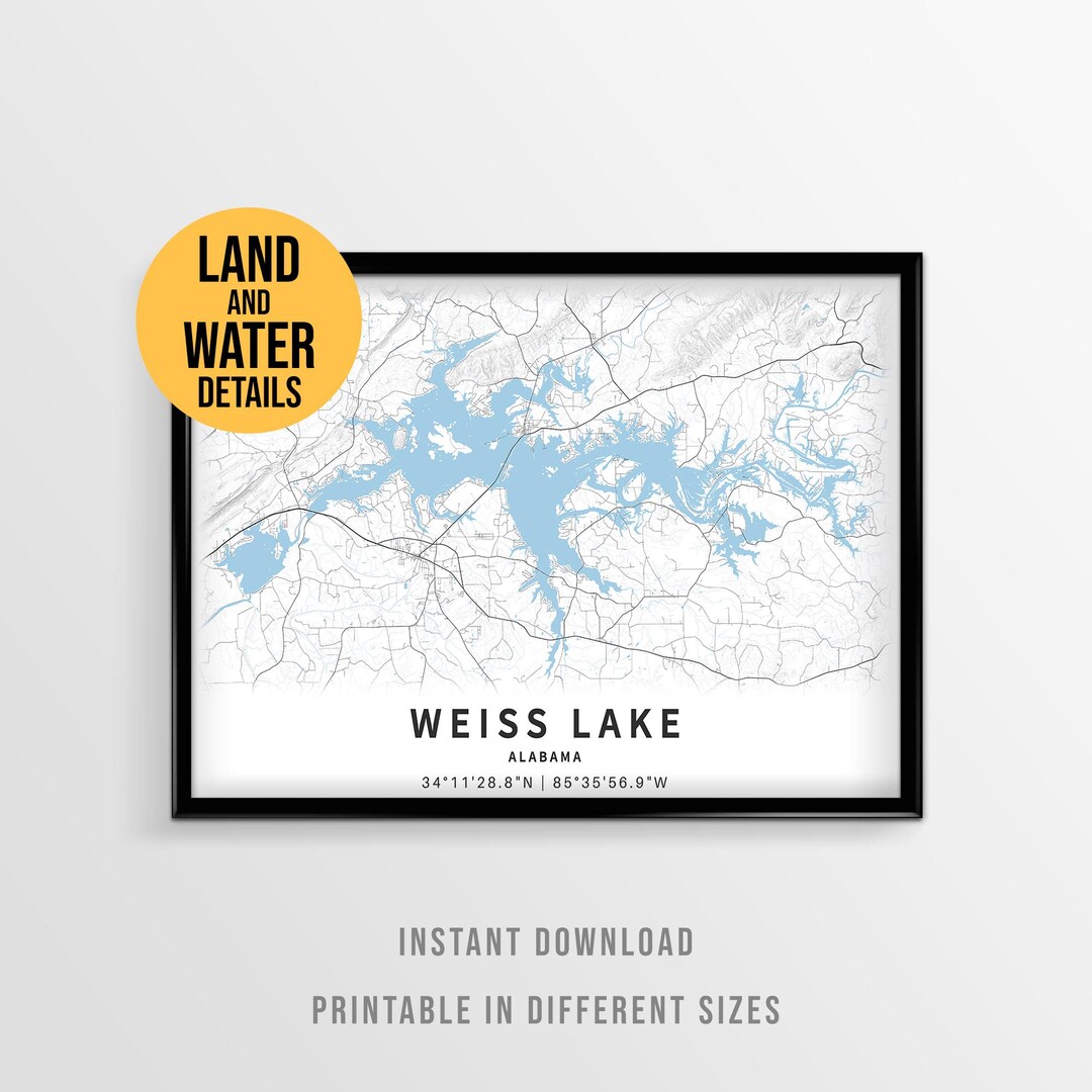 Weiss Lake Map Poster, Printable Alabama Lake House Decor (instant ...