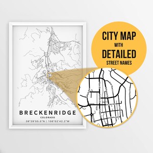 Printable Map of Breckenridge, Colorado, USA with Street Names - Instant Download \ City Map \ Travel Gift \ City Poster \ Road Map Print