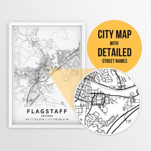 Mapa imprimível de Flagstaff, Arizona, EUA com nomes de ruas - Download instantâneo \ Mapa da cidade \ Presente de viagem \ Cartaz da cidade \ Impressão de mapa rodoviário