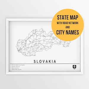 Mapa imprimível da Eslováquia com nomes de cidades e estradas - Download instantâneo \ Mapa do país \ Mapa para impressão \ Mapa com alfinetes \ Planejador de viagens \ Arte de parede