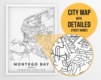 Printable Map of Montego Bay, Jamaica with Street Names - Instant Download \ City Map \ Wall Art \ Map Poster