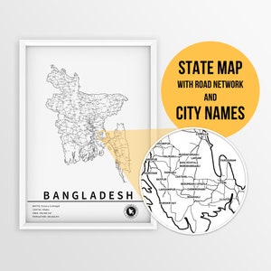 Bangladesch Landkarte mit Städtenamen und Straßen zum Ausdrucken - Landkarte Landkartendruckerei Ihre Reiseplaner