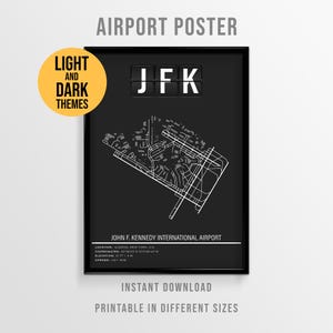 John F. Kennedy Airport Poster, JFK Airport Map, New York Aviation Art (Instant Download)