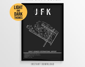John F. Kennedy Airport Poster, JFK Airport Map, New York Aviation Art (Instant Download)