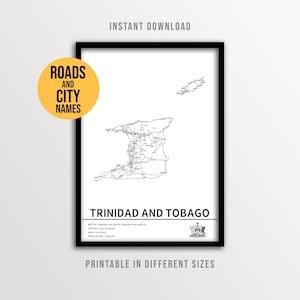 Trinidad and Tobago Map Poster, Printable Caribbean Road Map with City Names (Instant Download)