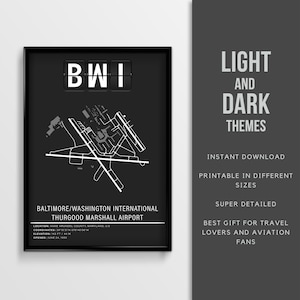 BWI Baltimore-Washington International Airport Poster, BWI Marshall - Instant Download \ Map Art \ Printable Poster \ Wall Art \ Pilot Gift