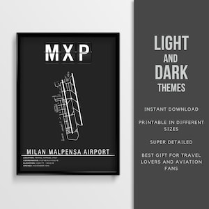MXP Milan Malpensa Airport Poster - Instant Download \ Airport Map \ Printable \ Wall Art \ Italy Travel Poster \ Pilot Gift
