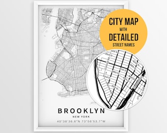 Brooklyn Map with Street Names, Printable New York City Poster (Instant Download)