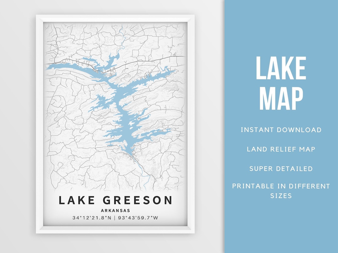 Printable Map of Lake Greeson Arkansas United States - Etsy