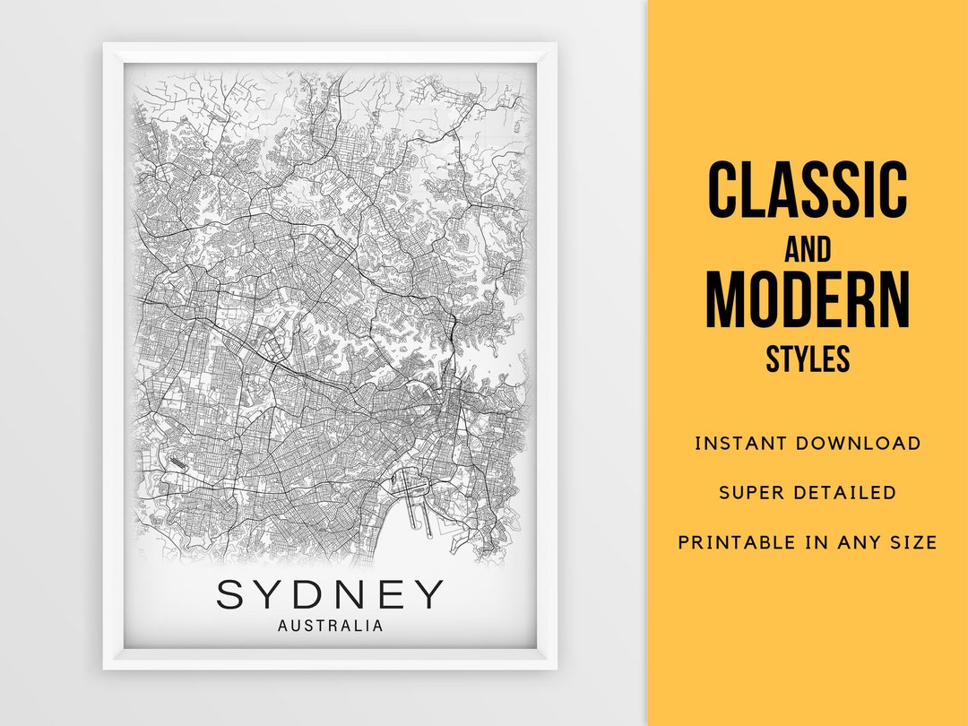 Printable Map of Sydney, Australia Instant Download City Map Wall Art ...