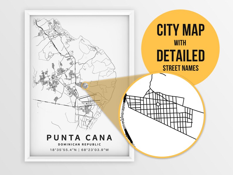 Printable Map of Punta Cana Dominican Republic with Street | Etsy