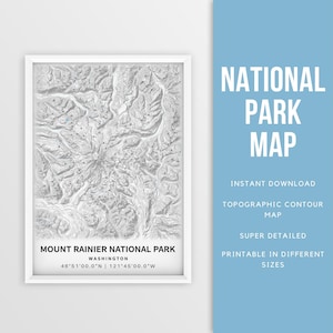 Mount Rainier National Park Karte, Washington Topographie Poster - Sofortiger Download "Instant Download ""Konturkarte"" ""Wanderkarte"""