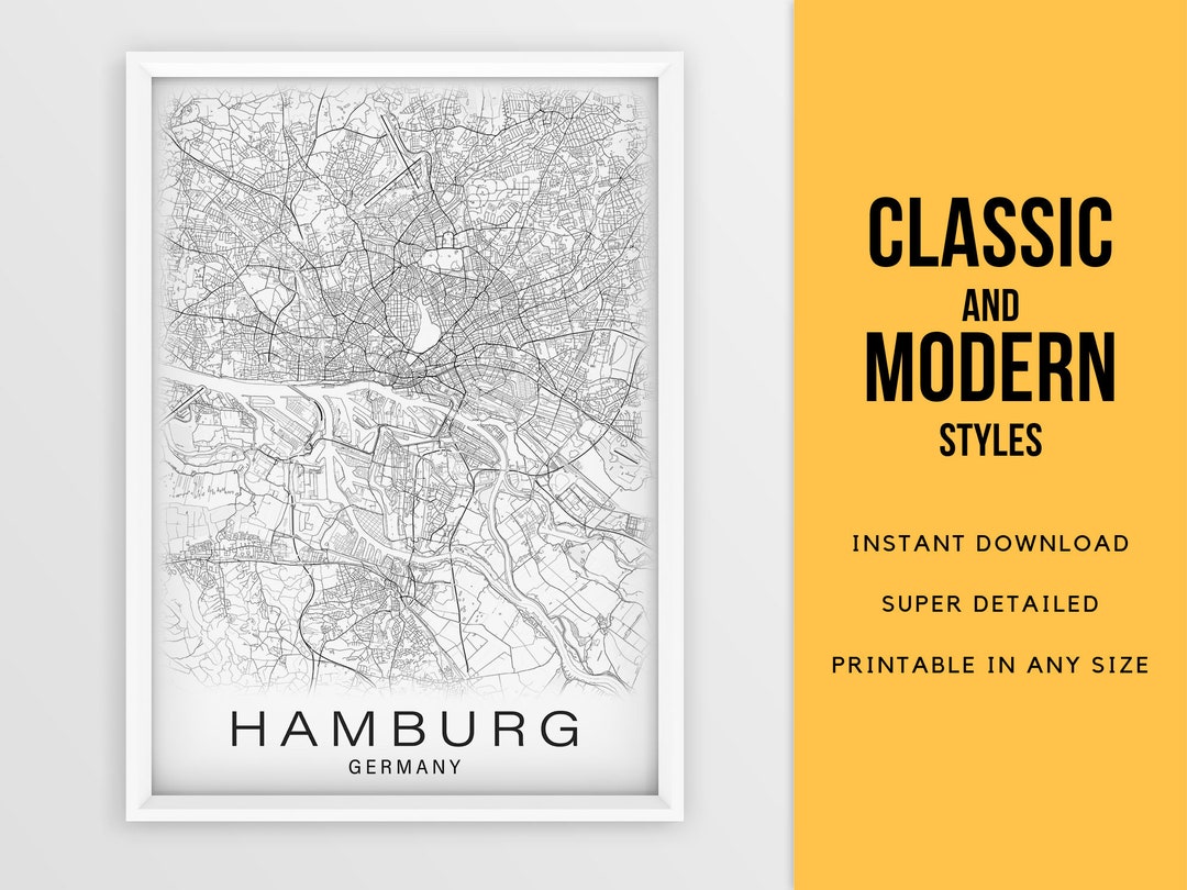 Printable Map of Hamburg, Germany Instant Download City Map Wall Art - Etsy