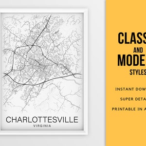 Printable Map of Charlottesville, Virginia USA City Map Instant Download Street Map Wall Art Map ...