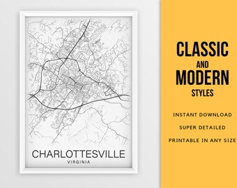 Street Map of Charlottesville - Etsy