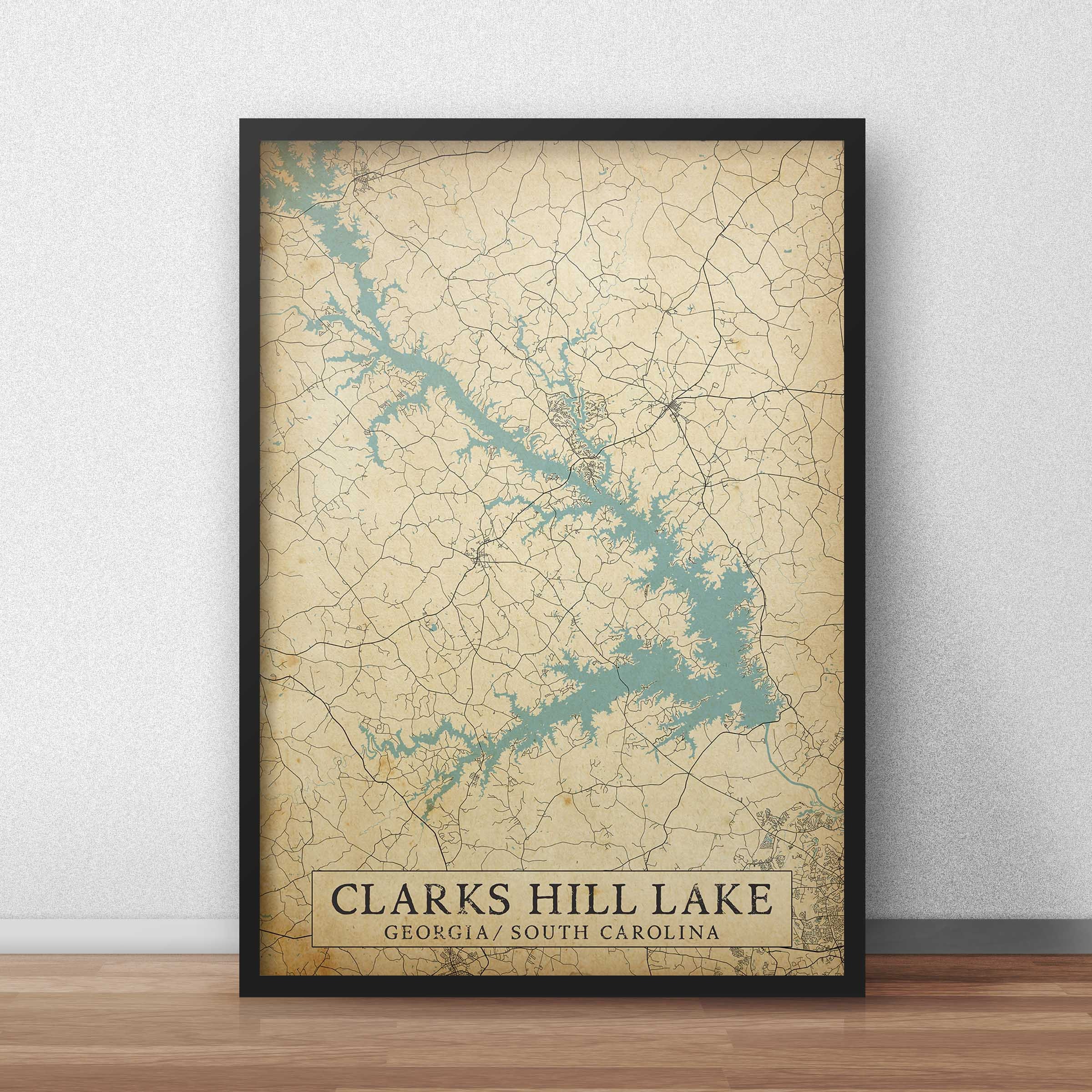 Vintage Style Map of Clarks Hill Lake and South Etsy