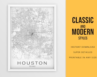 Printable Map of Houston, Texas, United States - Instant Download \ City Map \ Gift Idea \ Wall Art