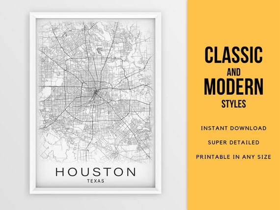 Printable Map of Houston Texas United States Instant | Etsy