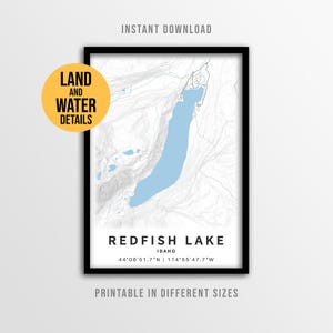 Redfish Lake Idaho Map Poster, Sawtooth Mountains Printable Lake House Decor (Instant Download)