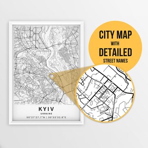 Mapa para impressão de Kiev, Ucrânia com nomes de ruas - download instantâneo \ Mapa da cidade \ Presente de viagem \ Cartaz da cidade \ Impressão de roteiro \ Mapa de ruas
