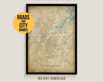 Chattanooga, Tennessee Vintage Style Map, Printable Chattanooga City Poster (Instant Download)