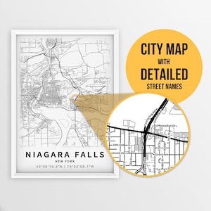 Druckbare Karte von Niagara Falls, New York, USA mit Straßennamen - Sofort Download \ City Map \ Travel Gift \ City Poster \ Road Map Print