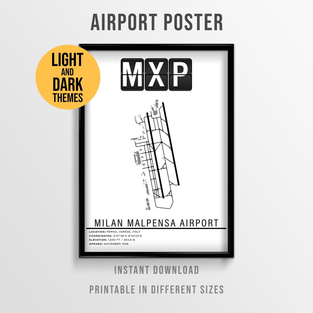 Milan Malpensa Airport Poster, MXP Airport Map, Italy Aviation Gift ...