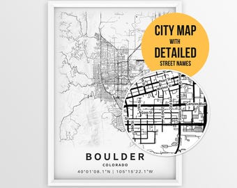 Boulder Colorado Map with Street Names, Printable Boulder City Poster (Instant Download)